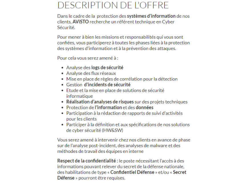 Description offre qualités entretien