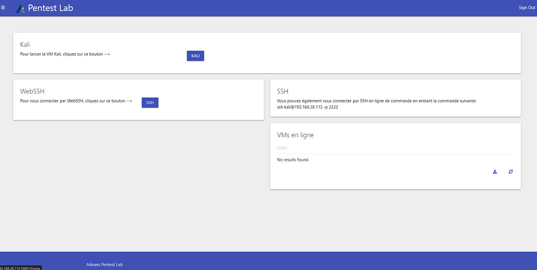 Pentest Lab : page VM